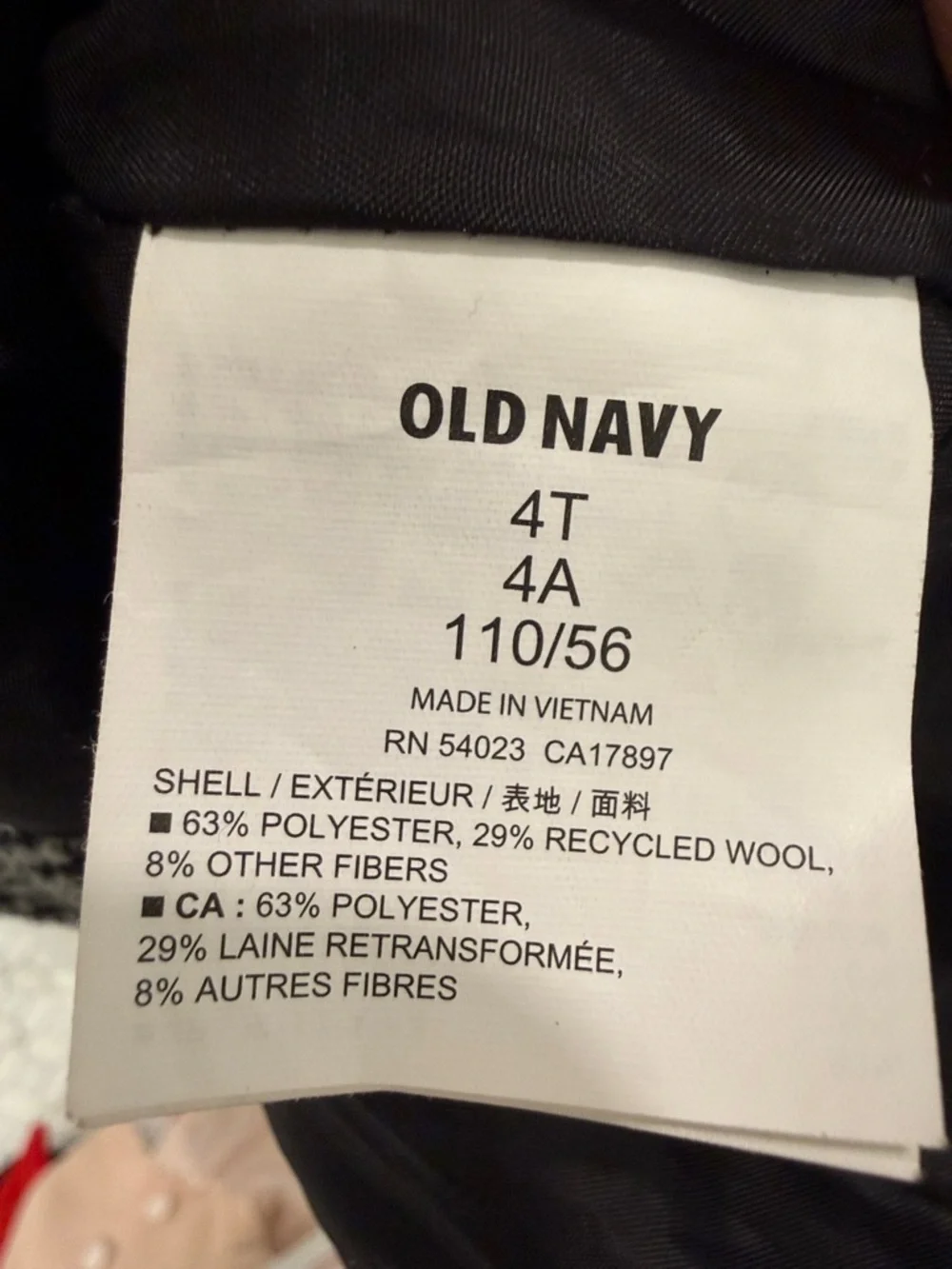 Old Navy Black & White Toddler Double-Breasted Peacoat with Hood